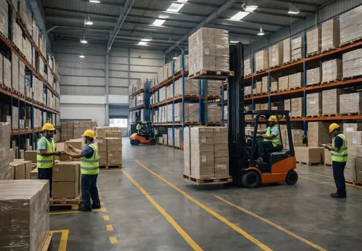 Warehouse team ensuring cargo safety during storage and handling