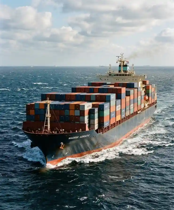 Cargo ship being loaded with containers at a shipping port