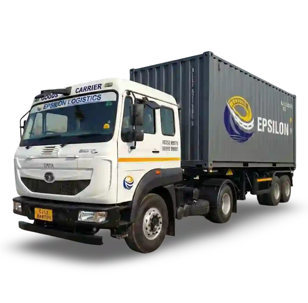 Logistics truck carrying container for freight forwarding and cargo transport services