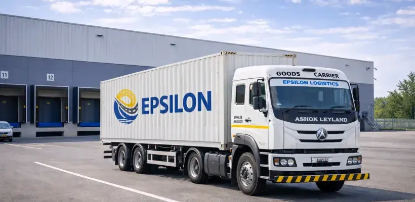 Epsilon logistics container truck at warehouse