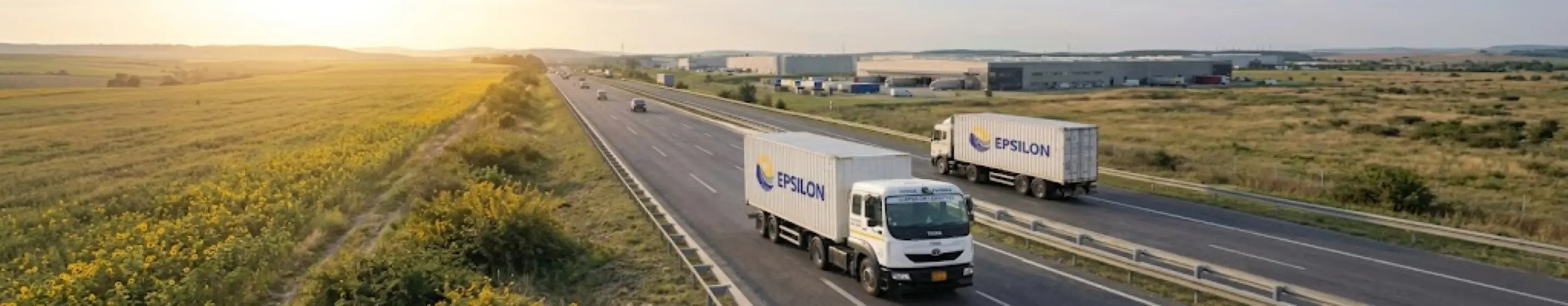 Container trucks transporting cargo on highway for road freight services